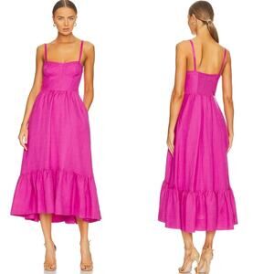 Jonathan Simkhai Kitzia Linen Cover Ups Bustier Midi Dress Tiered Size M
